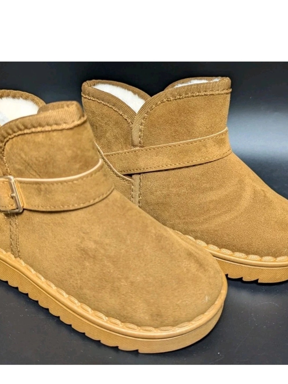 Brown Suede Faux Fur Lined Warm Bootie Ankle Boots Girls Boys Kids 10 - 10.5